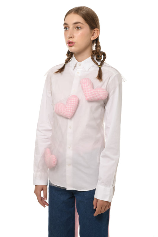 Tulle Overlay shirt with heart pillows