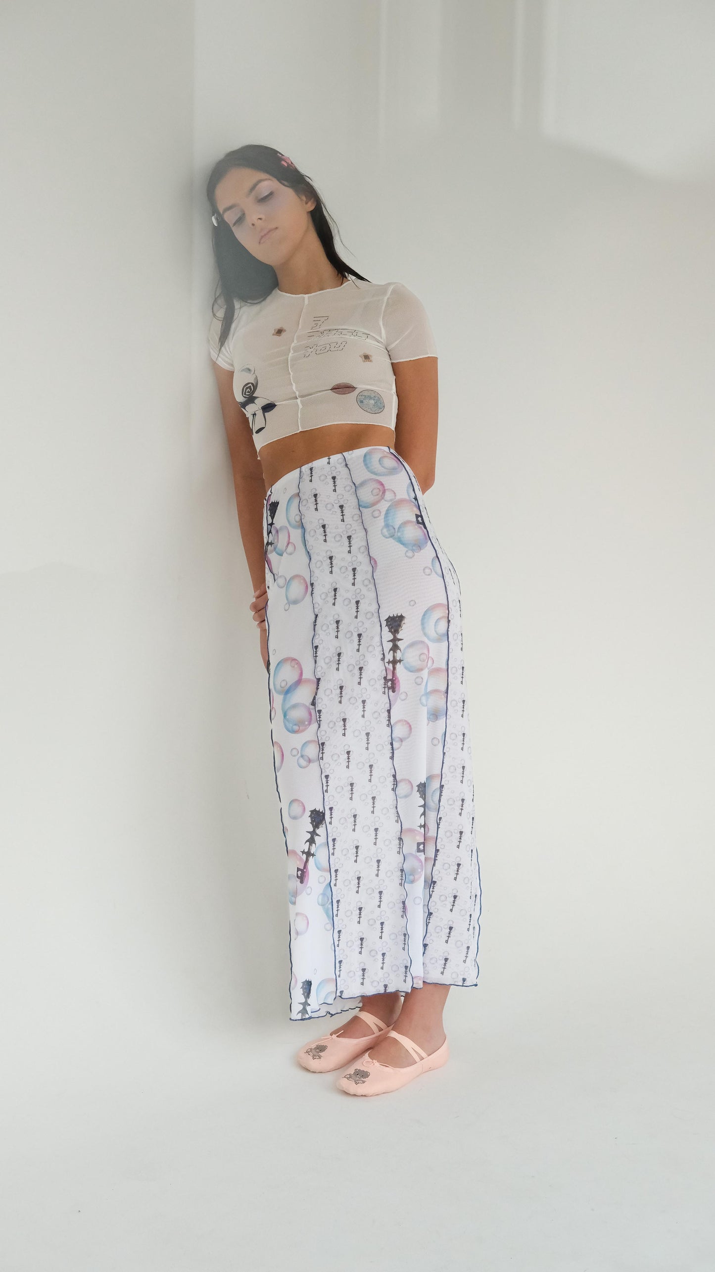 Printed Mesh Maxi skirt